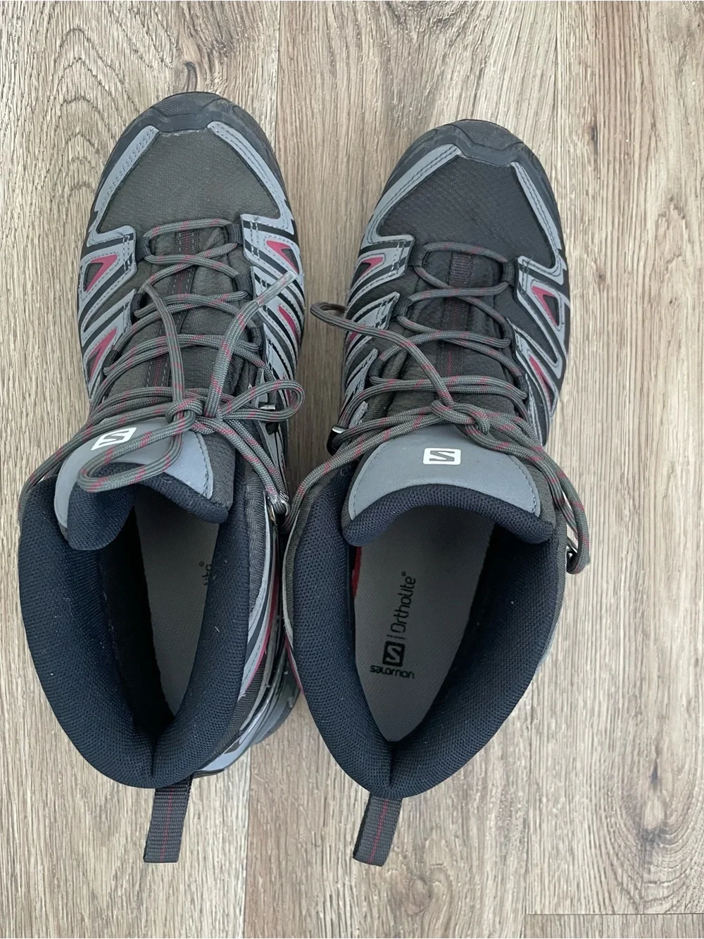 Men Size 12 Salomon X Ultra Pioneer Mid CSWP Black Peaking Red Hiking Boots